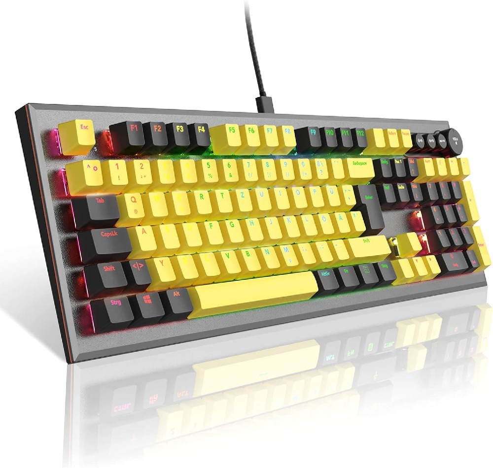 PowerLead Yellow Ergonomic Keyboard with Transparent Keycaps – Wireless Computer Keyboard for PC, Laptop & Desktop, Quiet Home Office Typing