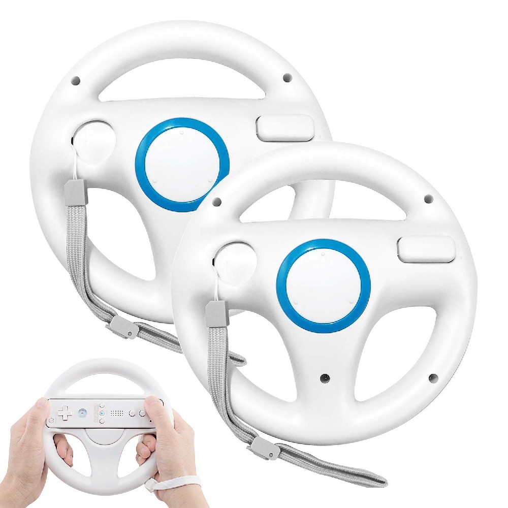 PowerLead White Racing Wheel Game Controller for Switch/PC, Steering Wheel Design Controller with Ergonomic Grip for Realistic Driving Experience