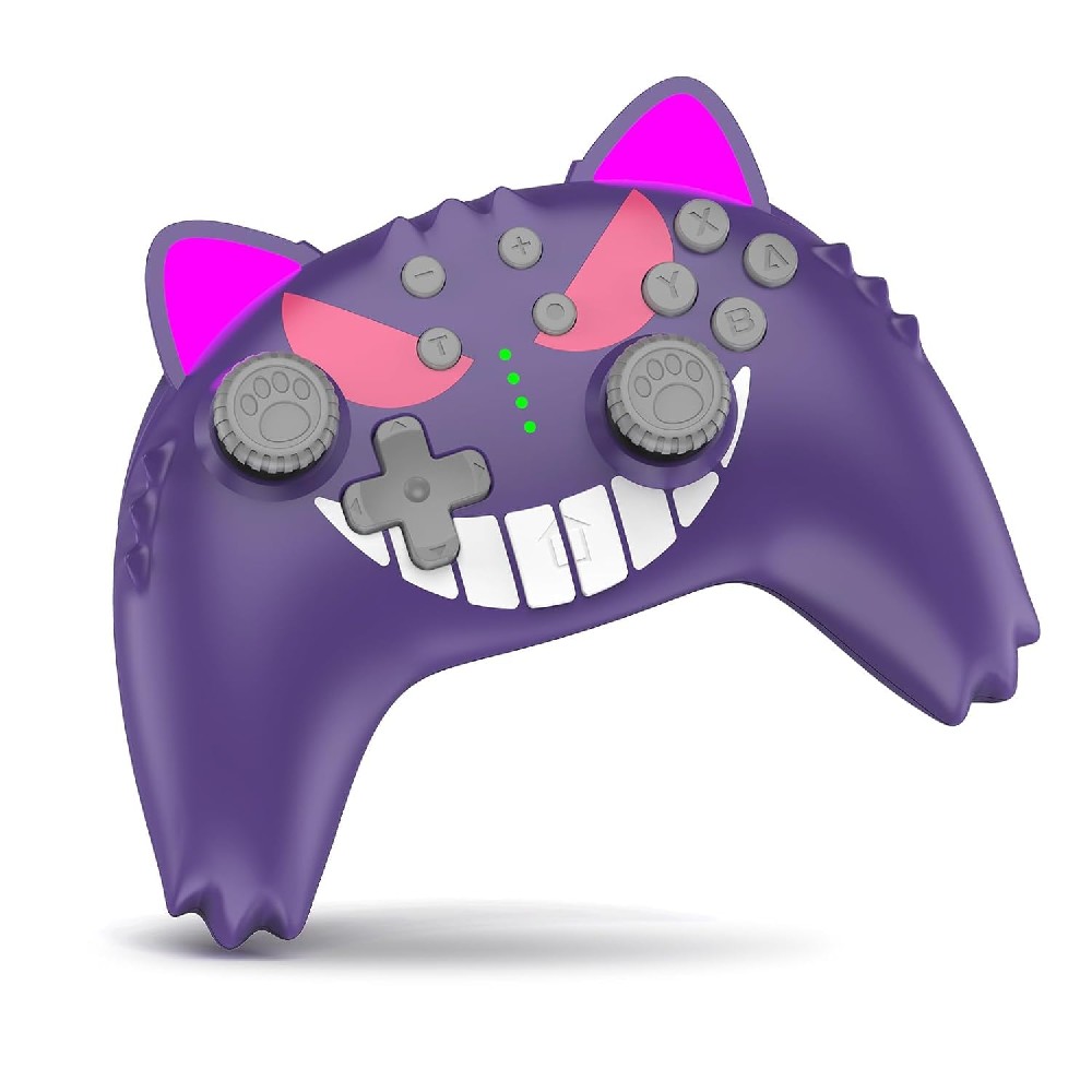 PowerLead Wireless Switch Controller, Purple Ghost-Inspired Design, RGB Gaming Gamepad with Motion Control, Turbo Function, Dual Vibration, Compatible with Switch/OLED/Lite